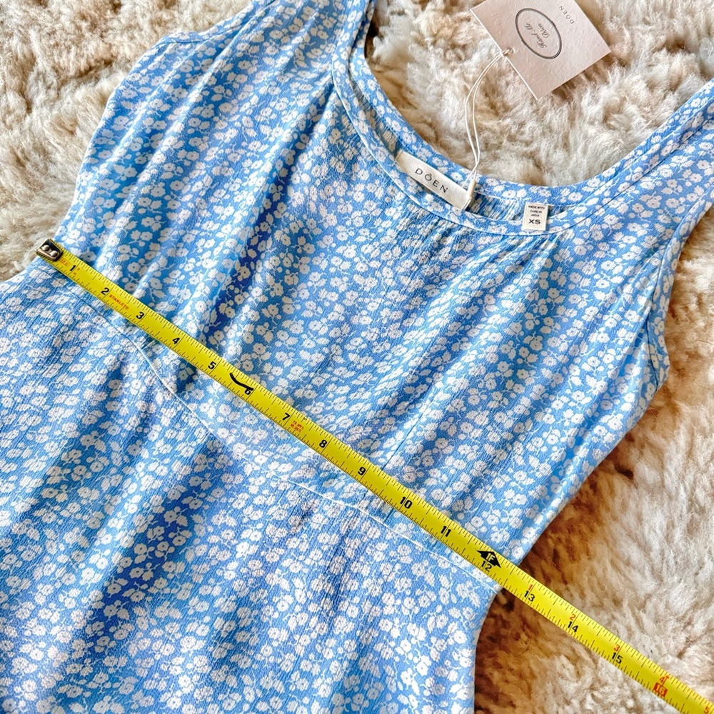💋SOLD💋✨🪷🩵DÔEN ‘Porto’ Viscose Tank Short Mini Dress Cerulean Hillside Bloom - Picture 7 of 15